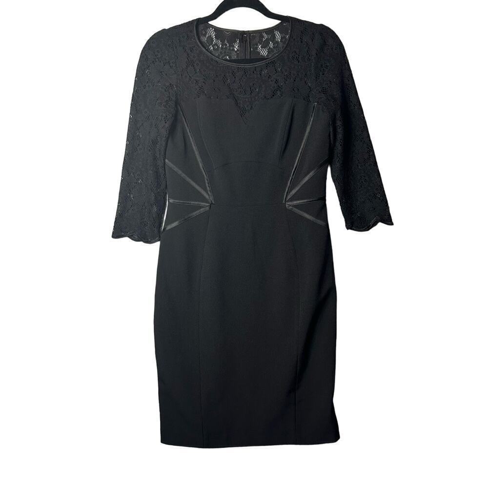 Adrianna Papell Dress Womens 4 Black Structured Lace Evening Dress Formal Event